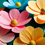 **

A close-up shot of delicate paper flowers made from crepe paper, showcasing their realistic petals and vibrant colors. The background is blurred to emphasize the intricate details of the flowers. Focus on showcasing the texture and form of the crepe paper.

**