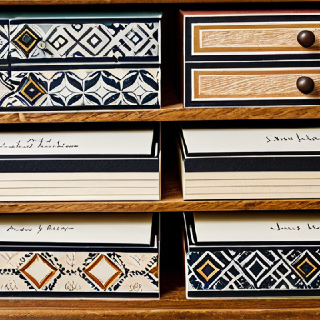 **

"A close-up shot of handcrafted card dividers made from patterned cardstock inside a wooden drawer. The dividers are labeled with neat, handwritten categories. Focus on the textures and colors of the cardstock and wood. safe for work, appropriate content, fully clothed, professional, perfect anatomy, natural proportions, high quality."

**