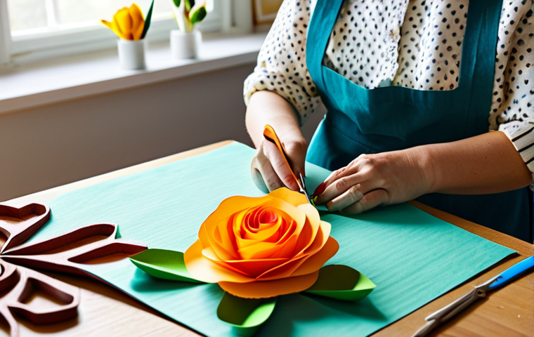 Paper Flower Creation**
A woman is crafting realistic paper roses from crepe paper at a bright, organized craft table in a sunlit studio, fully clothed in a comfortable craft apron and a modest blouse, surrounded by colorful paper, scissors, and glue. Safe for work, appropriate content, perfect anatomy, well-formed hands, natural pose, professional, family-friendly.
**