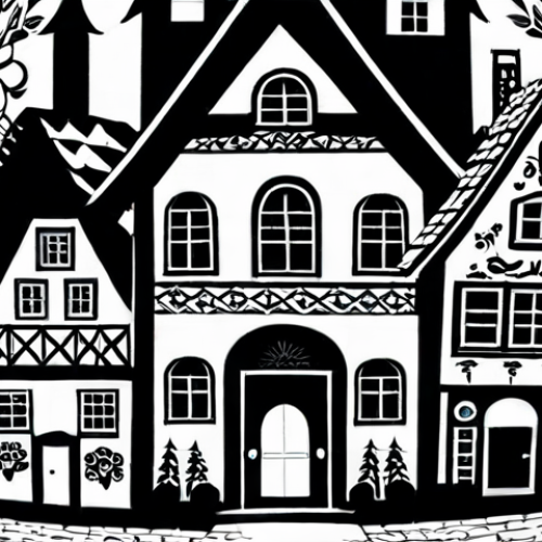 Scherenschnitt - German Paper Cutting Art**

"A detailed and intricate German Scherenschnitt (paper cutting) design depicting a traditional Bavarian village scene with houses, trees, and people in traditional Tracht attire, fully clothed, appropriate content, safe for work, black and white paper art, perfect anatomy, natural proportions, professional, family-friendly, close-up view, high detail, sharp focus."

**
