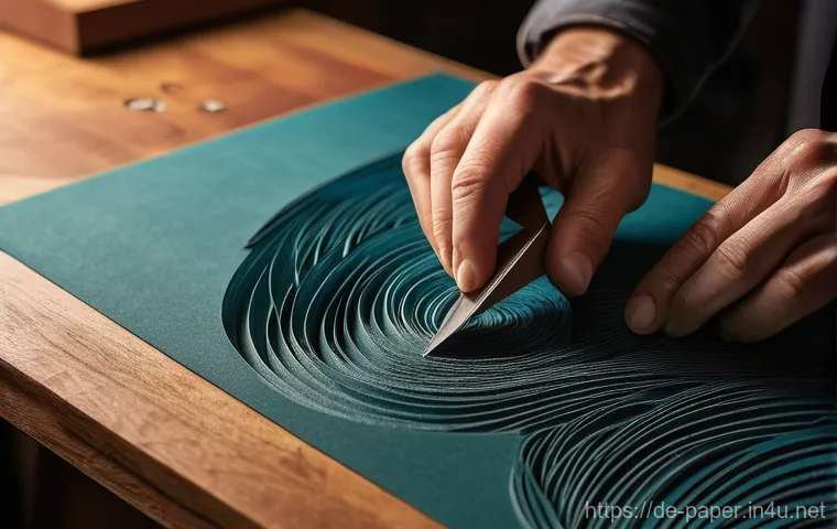 페이퍼 아트 창작 - **Prompt for a detailed 3D paper sculpture:**
"A close-up, highly detailed image of an artisan's...