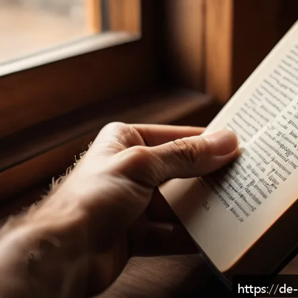종이의 질감과 표면 - A close-up, highly detailed image of a hand holding a premium book with textured paper pages visible...