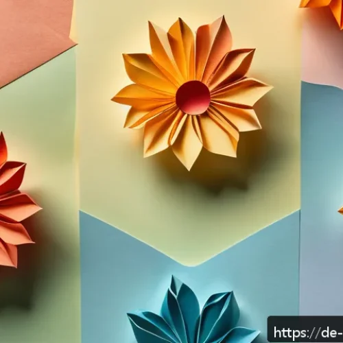 Home 17 종이 아트에서의 색채 사용 - A detailed close-up of a delicate origami flower arrangement made from textured watercolor paper, fe...