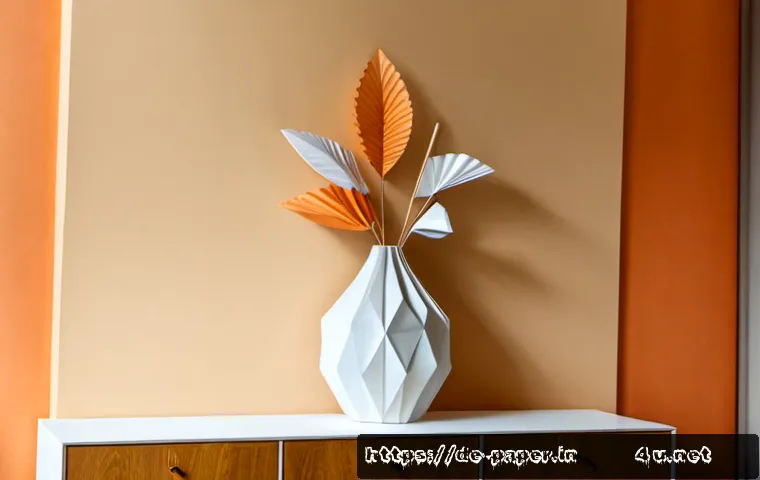 종이로 만든 인테리어 장식 - Photorealistic cozy German apartment living room, elegant handmade paper interior decorations: sculp...
